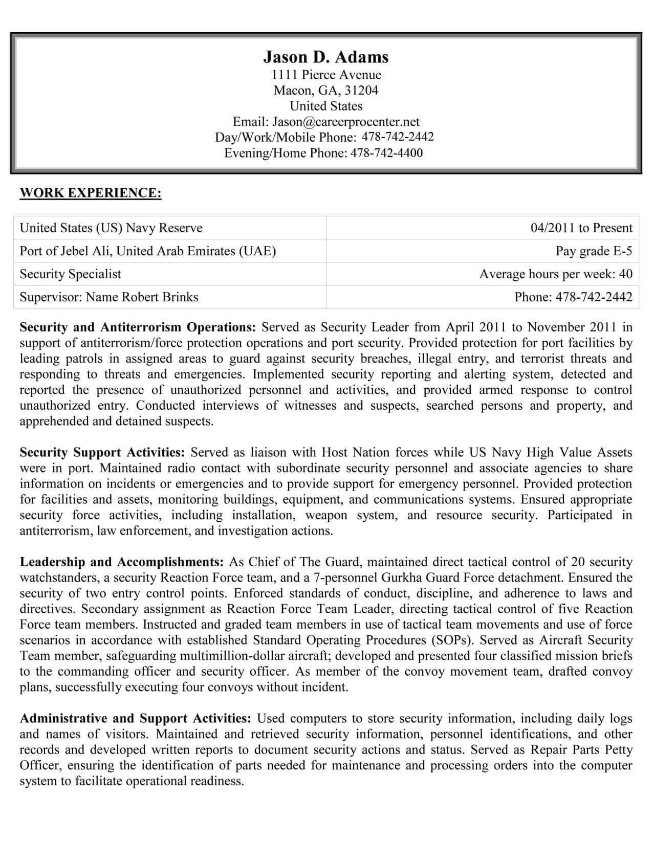 Sample Resume Sent for Government Jobs Federal Resume Tips, Examples & Templates Careerpro Plus