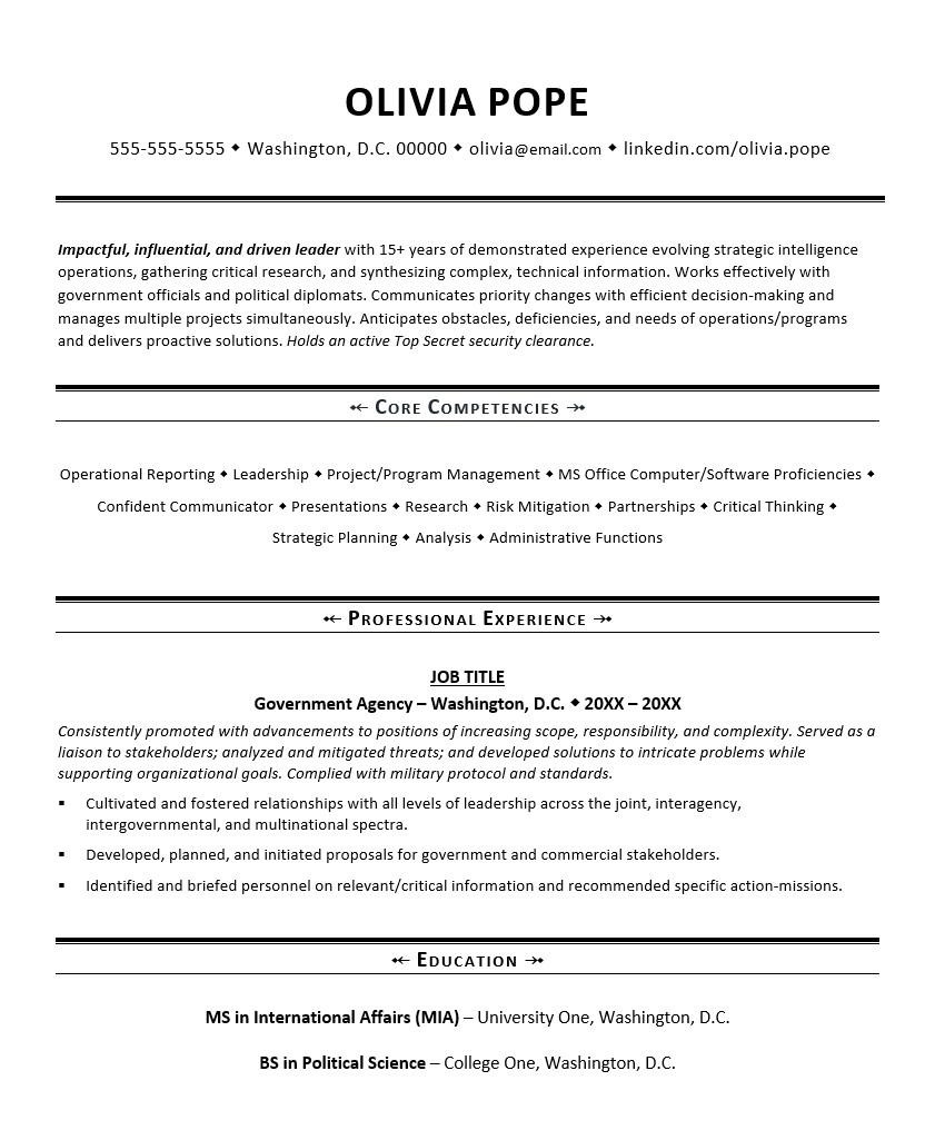 Sample Resume Sent for Government Jobs Government Resume Template Monster.com