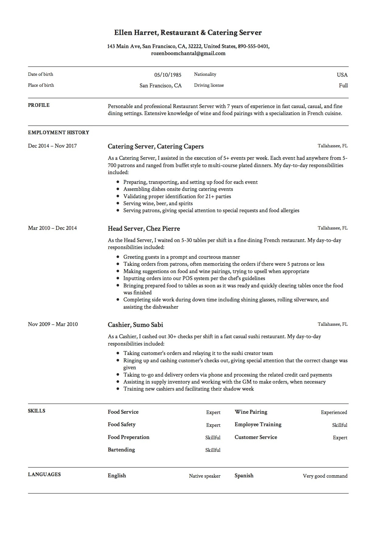 Sample Resume Server In the City Server Resume & Writing Guide   17 Examples (free Downloads) 2020