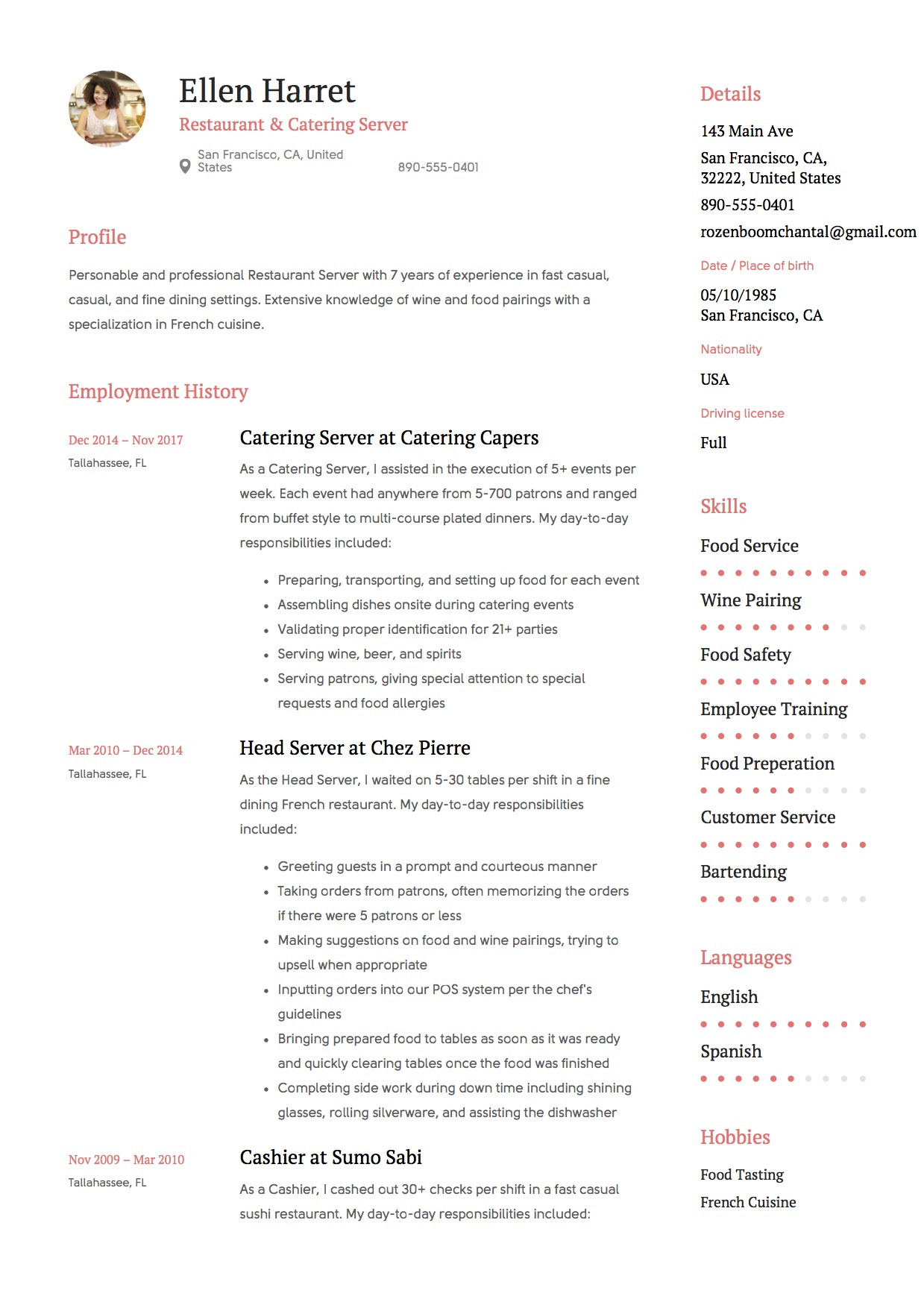 Sample Resume Server In the City Server Resume & Writing Guide   17 Examples (free Downloads) 2020