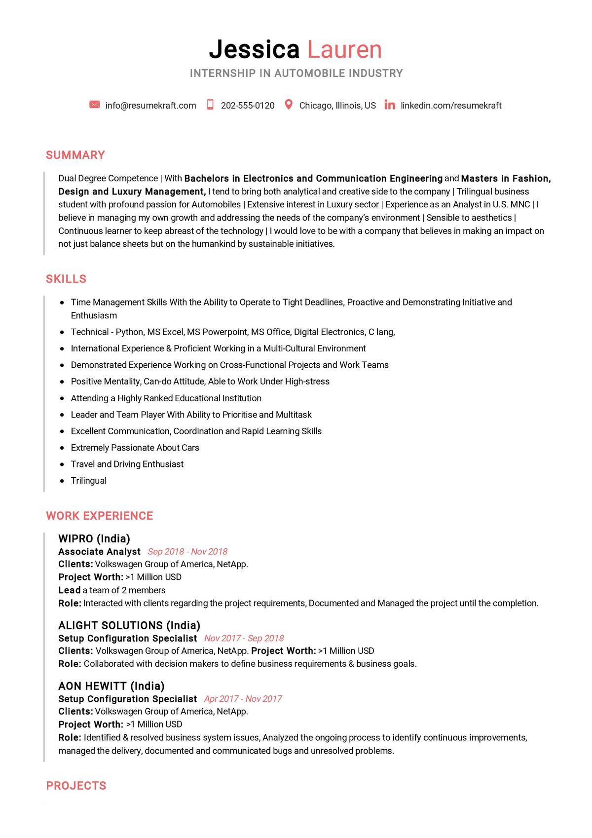 Sample Resume with Internship Masters Degree Internship Cv Example 2022 Writing Tips – Resumekraft