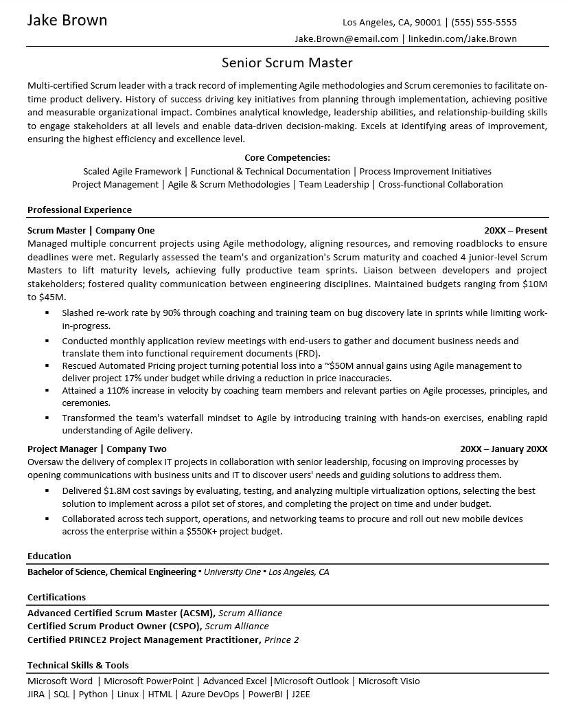 Sample Resume with Jira and Agile Experience Scrum Master Resume Sample Monster.com