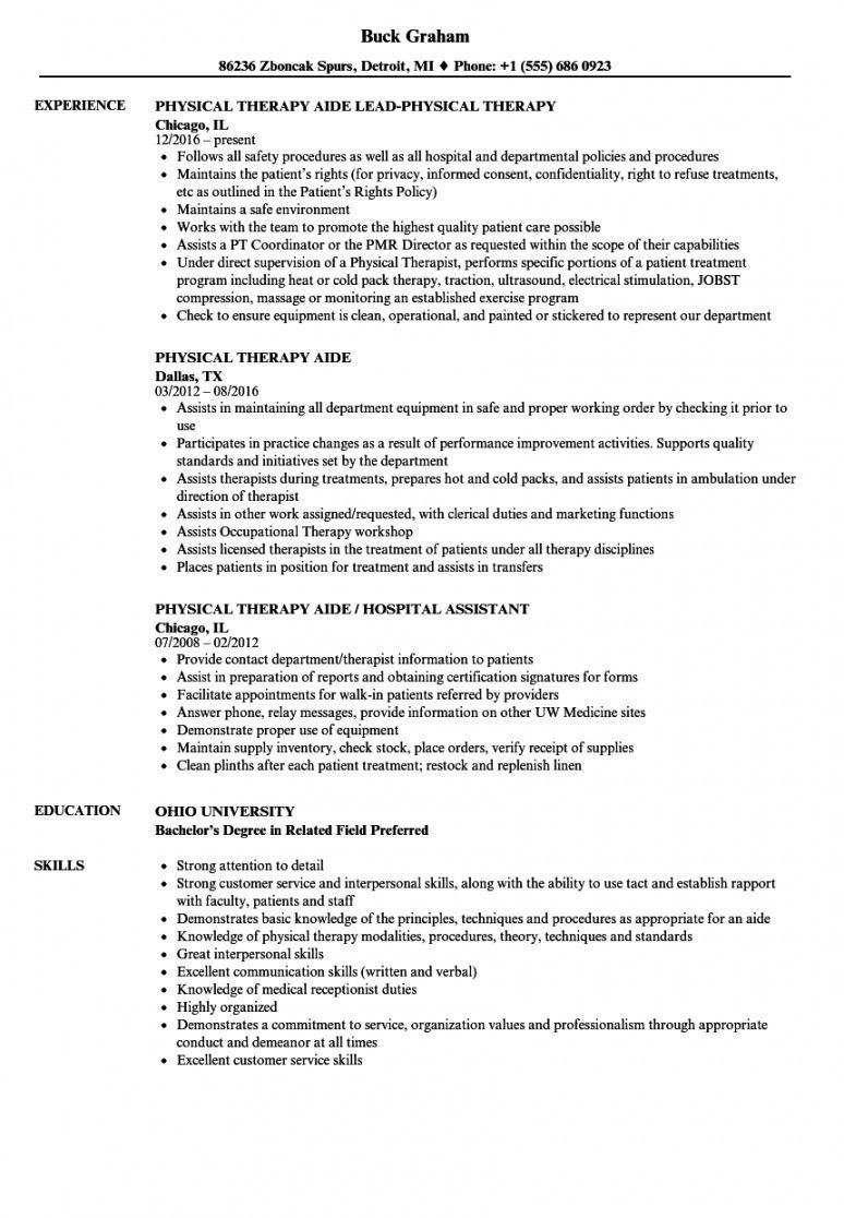 Sample Resumes for Physical therapist Aide Get Our Example Of Physical therapist Job Description Template for …