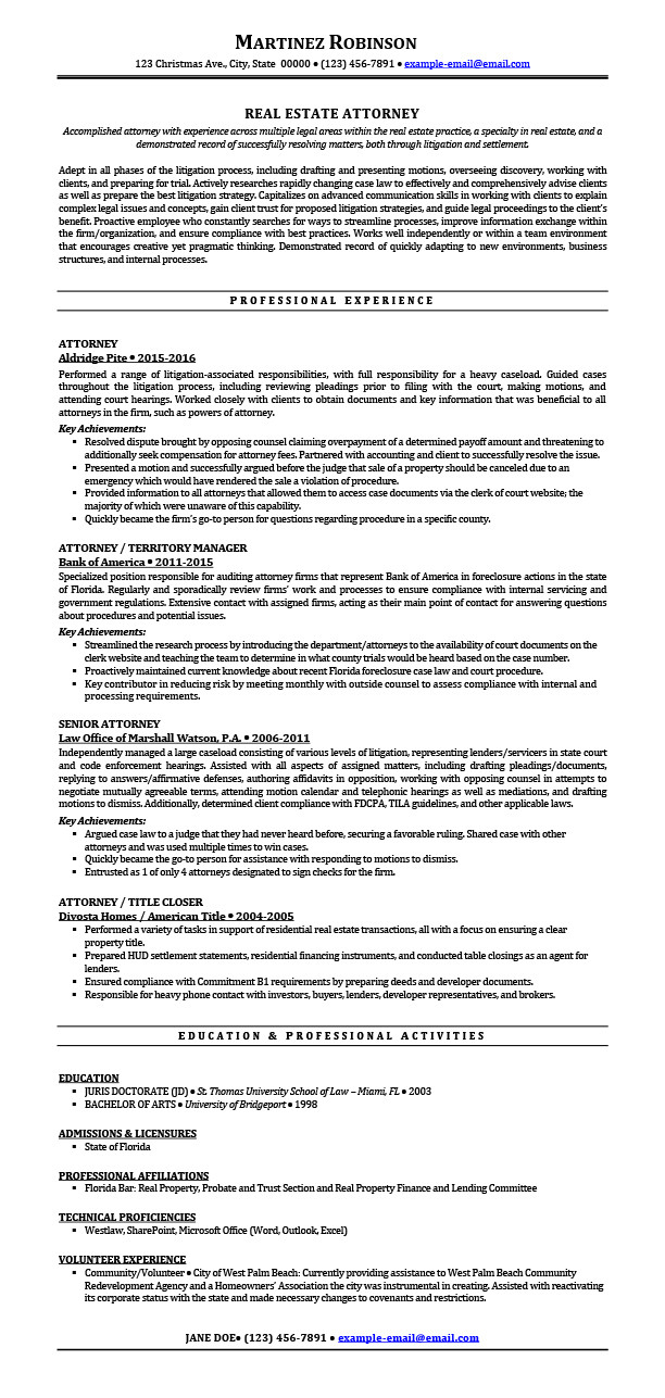 Sample Resumes for Real Estate attorneys Real Estate attorney Resume Samples Templates Tips …