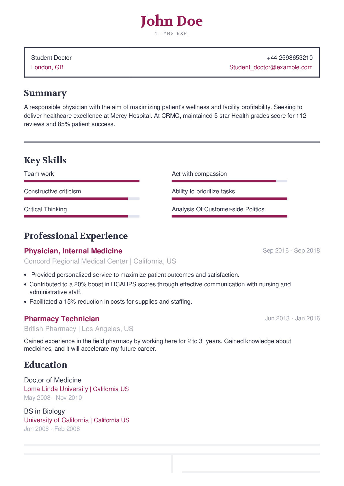 Sample Stanford Institute Of Medicine Resume Student Doctor Resume Example with Content Sample Craftmycv