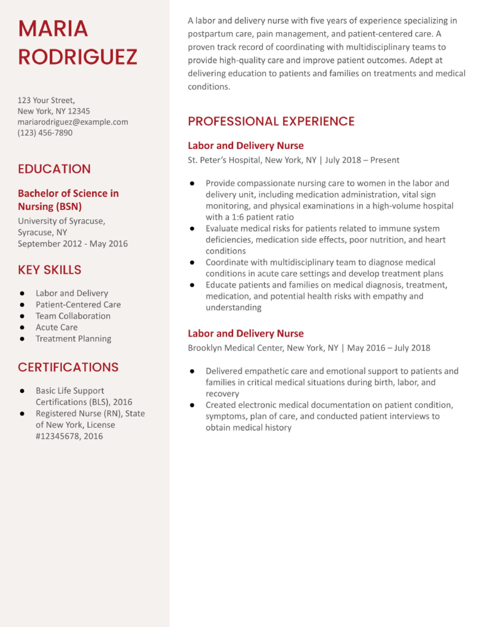 Samples Of Nursing Resumes for A Labor and Delivery Position Labor and Delivery Nurse Resume Examples In 2022 – Resumebuilder.com