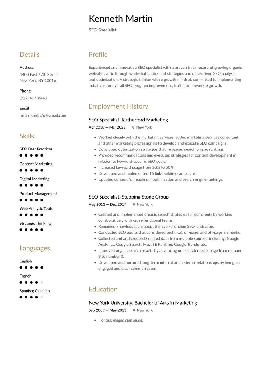 Self Employed Search Engine Evaluator Resume Sample Seo Resume Examples & Writing Tips 2022 (free Guide) Â· Resume.io