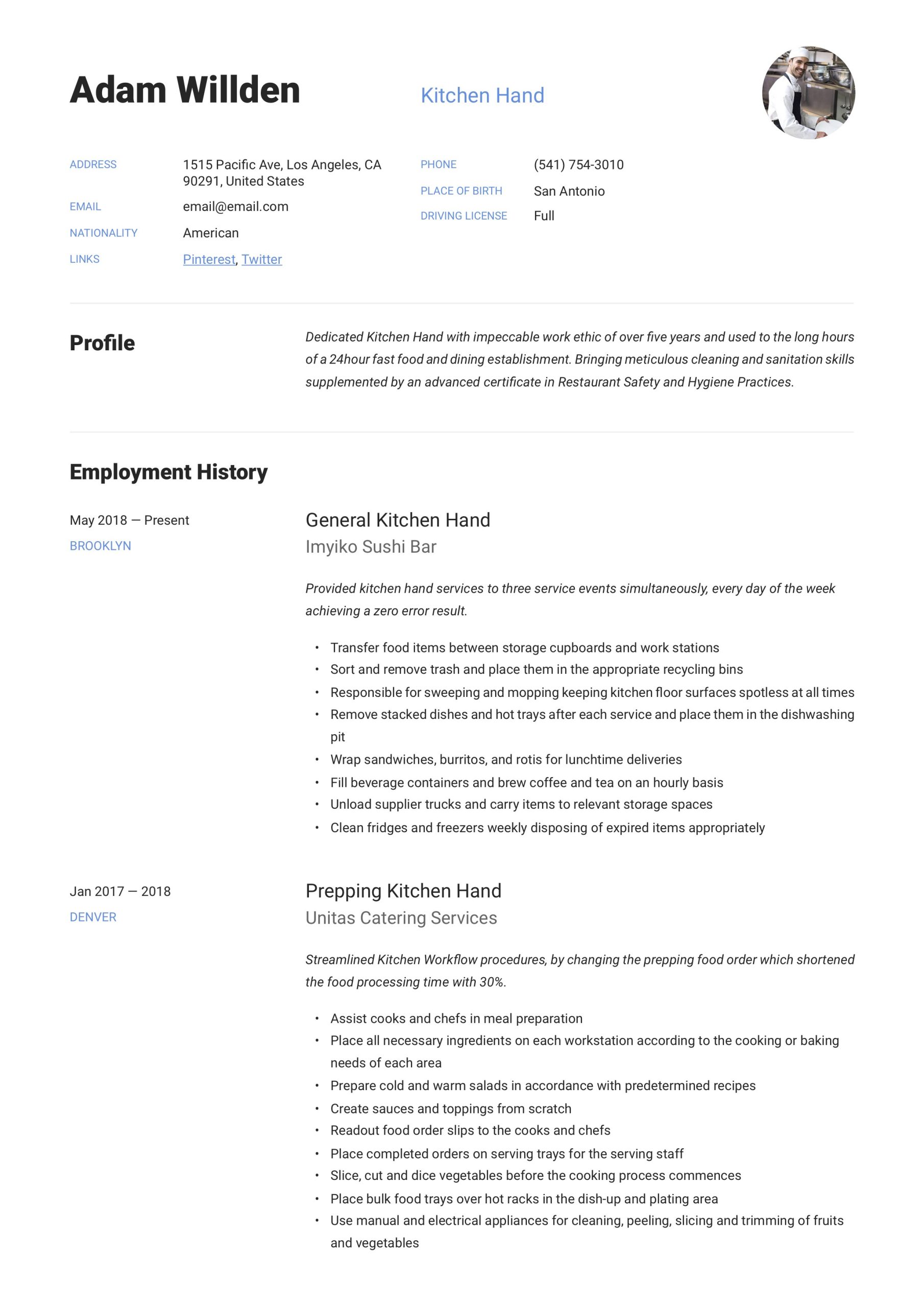 Soup Kitchen Volunteer Experience Resume Sample Kitchen Hand Resume & Writing Guide  12 Free Templates 2020