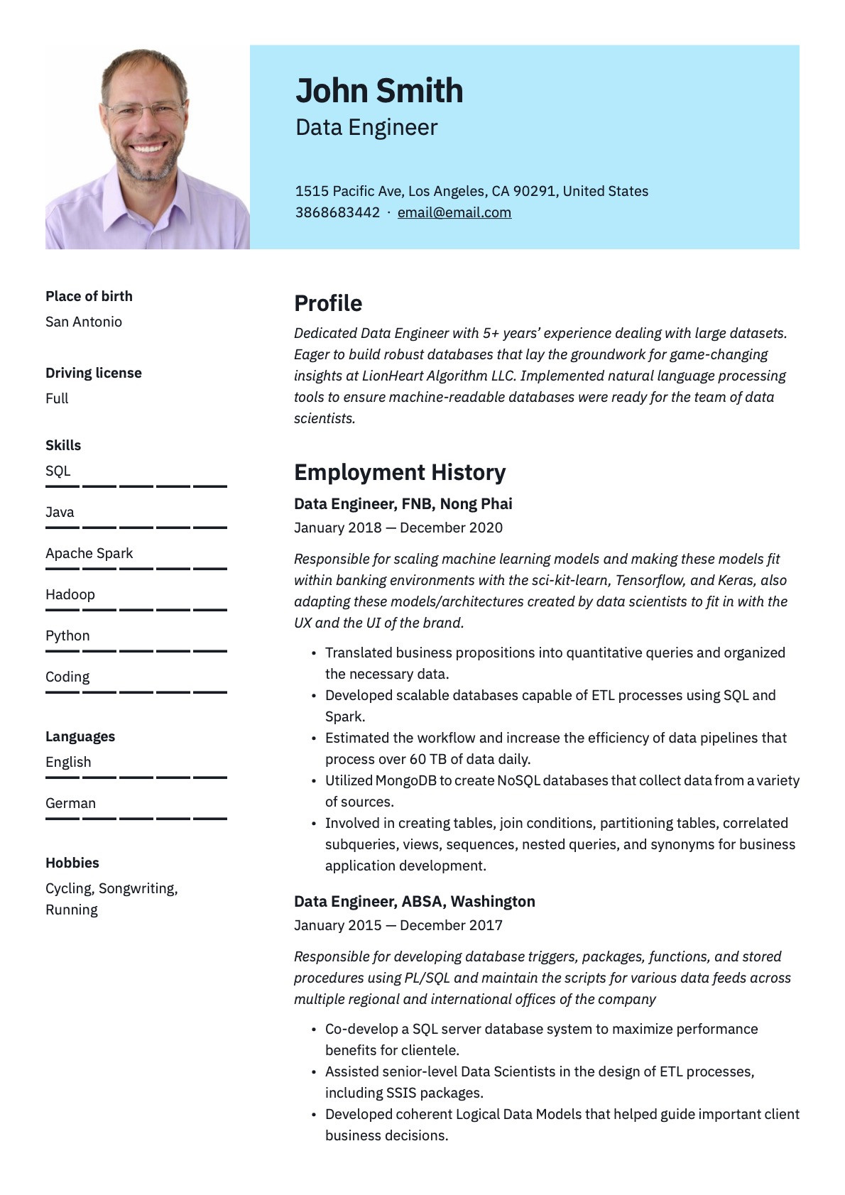 Spark Sample Resume for Full Time Jobs Data Engineer Resume’s & Guide  20 Templates Pdf