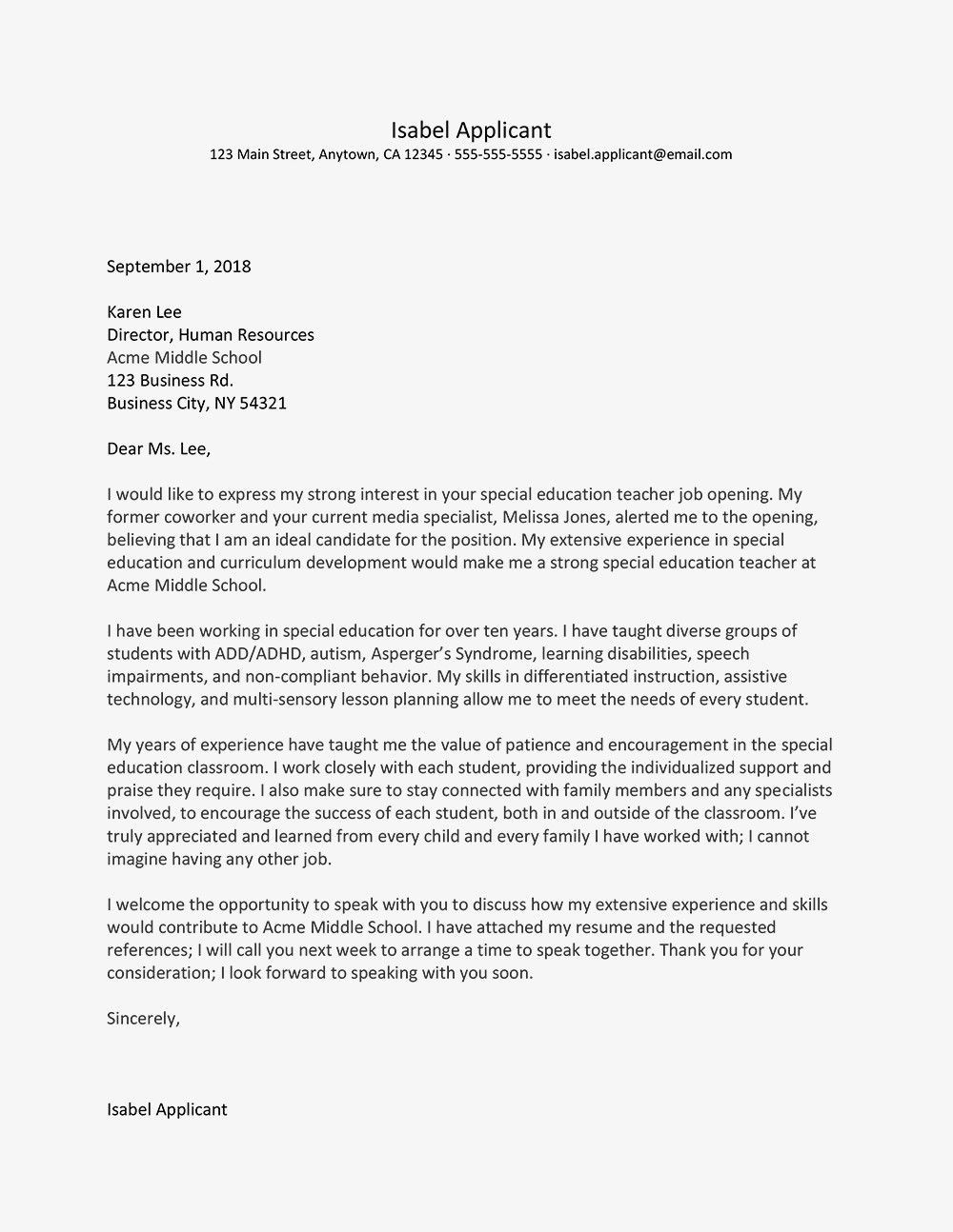 Special Education Teacher Resume Cover Letter Sample Tips You Can Learn From Teaching Cover Letter Examples Teaching …