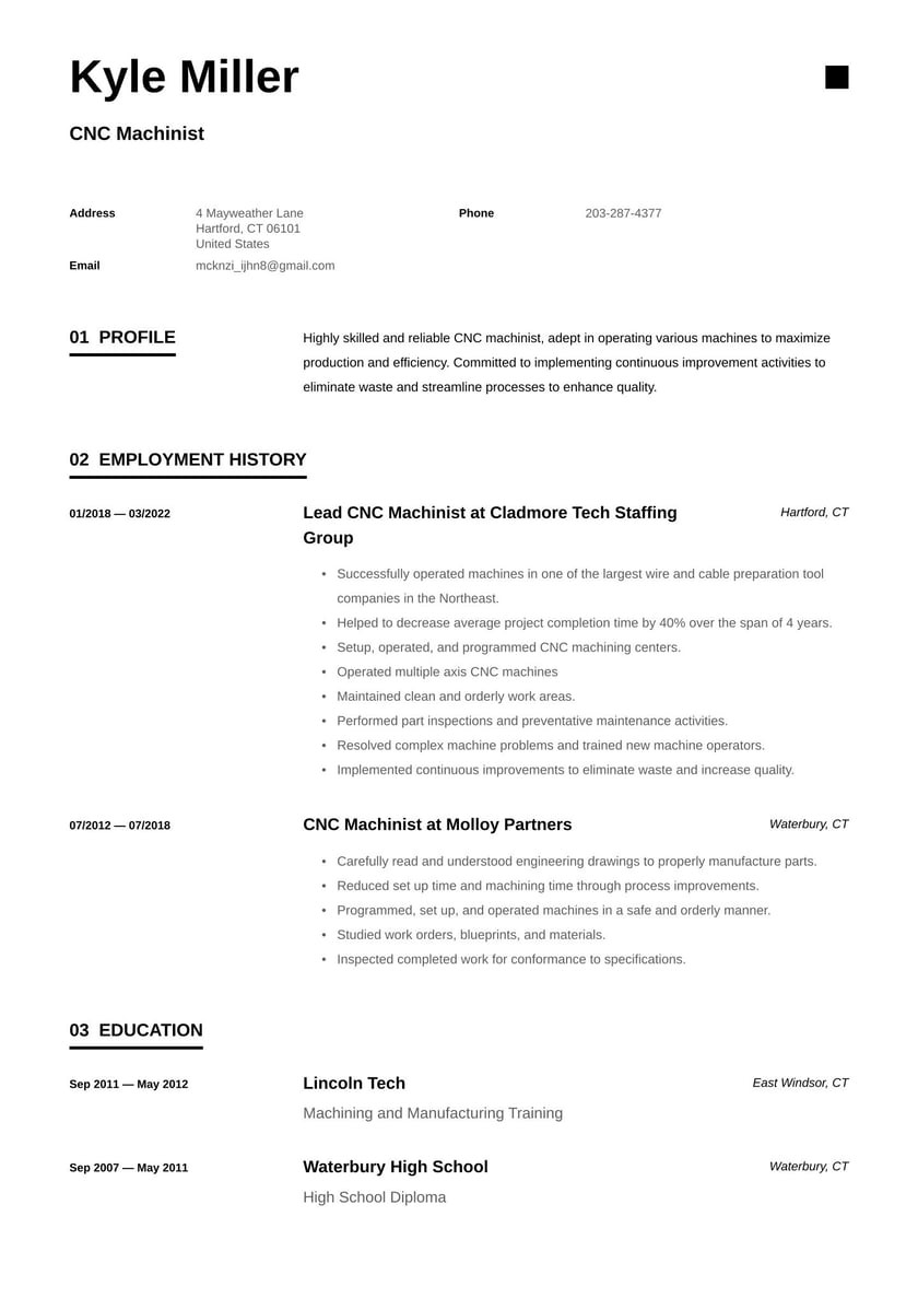 Tool and Die Machinist Resume Sample Cnc Machinist Resume Examples & Writing Tips 2022 (free Guide)