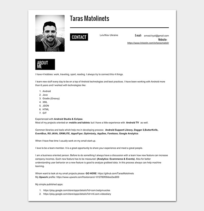 Android Developer 1 Year Experience Resume Sample android Developer Resume Template 21 for Senior
