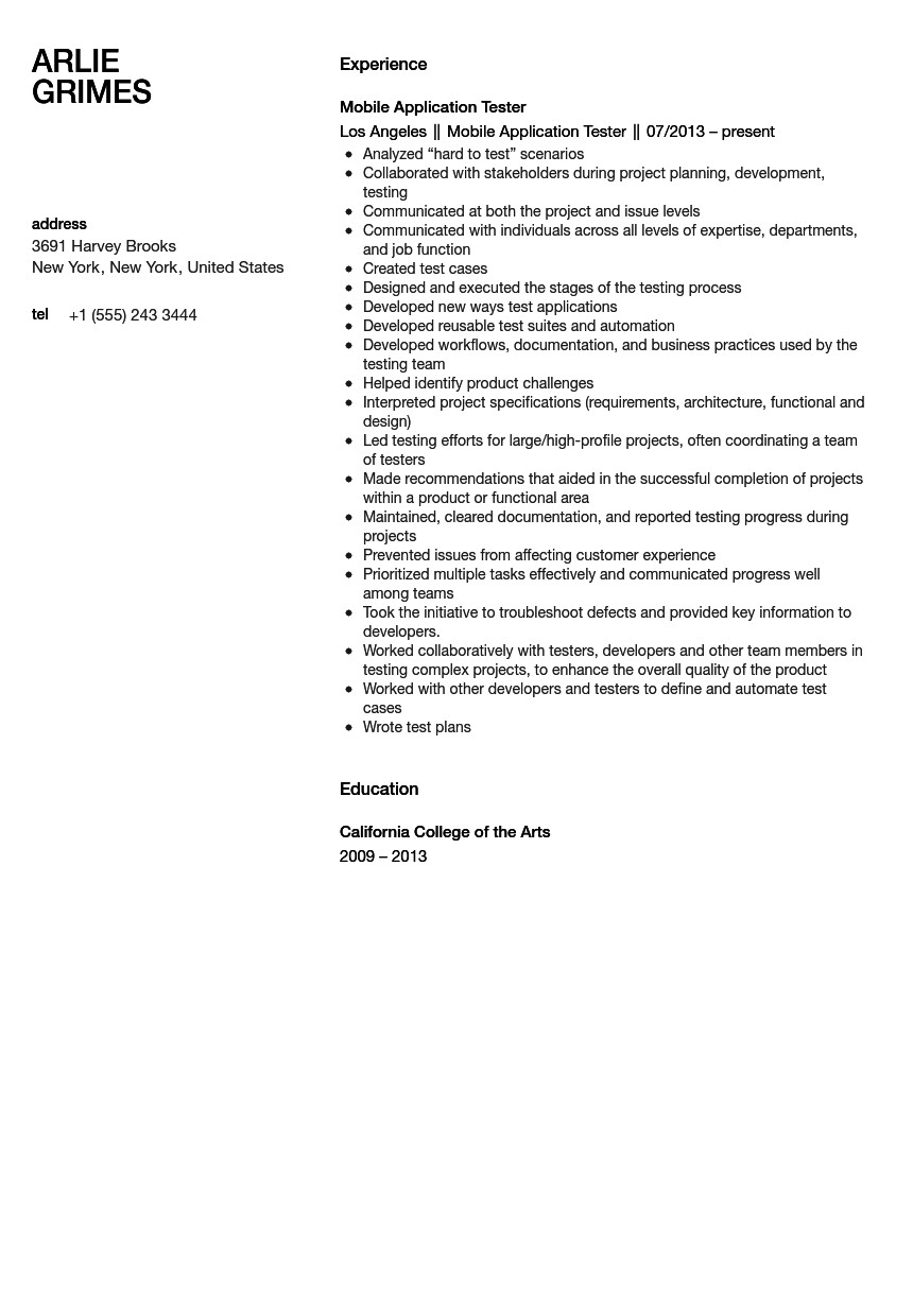 Android Mobile Application Testing Resume Sample Mobile Application Tester Resume Sample