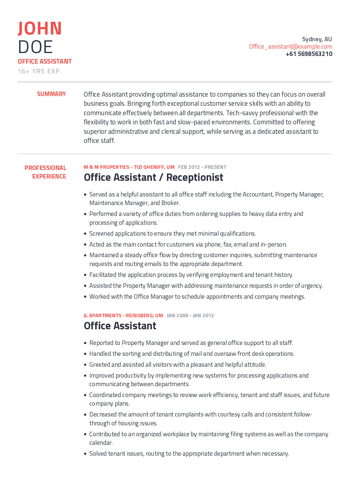 Animal Industry Office Manager Sample Resumes Office assistant Resume Example with Content Sample Craftmycv