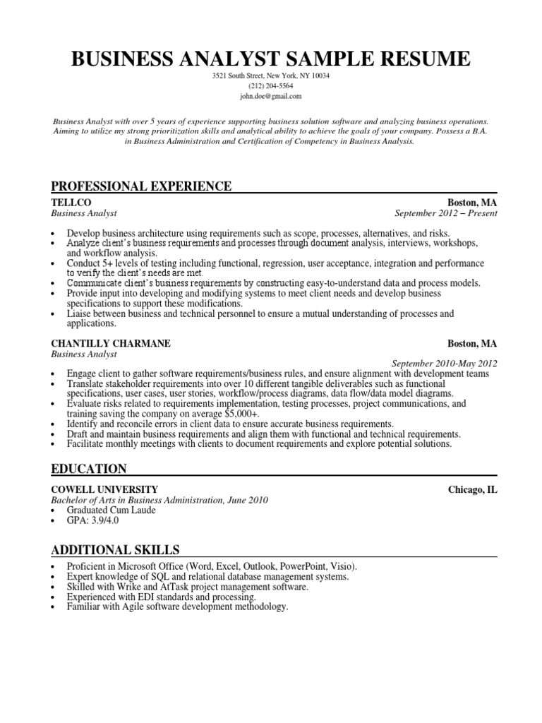 Business Analyst with Prioritazation Experience Sample Resume Business Analyst Resume Sample Pdf Business Analysis …