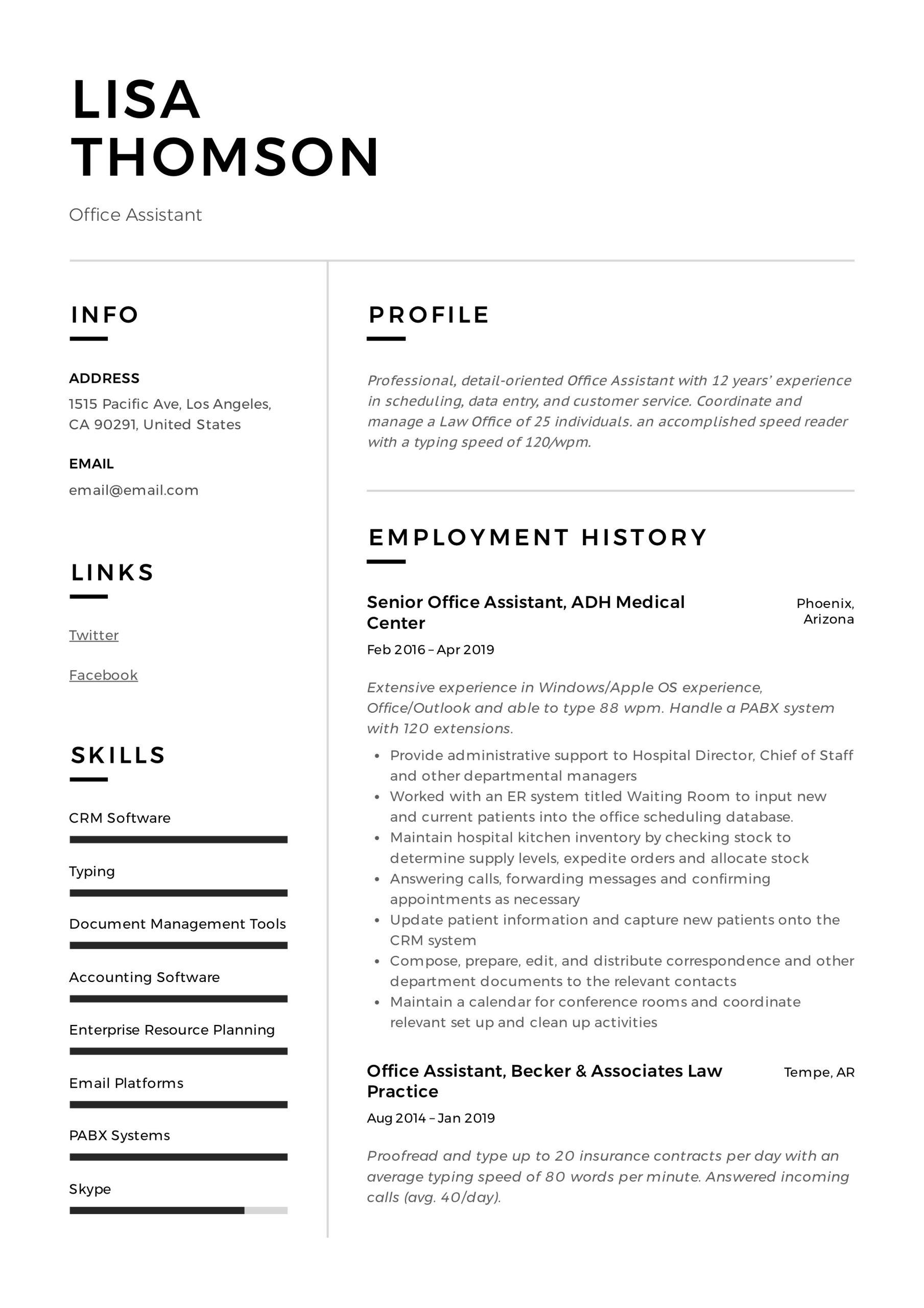 Clerk to Office assistant Resume Sample Office assistant Resume   Writing Guide 12 Resume Templates 2020
