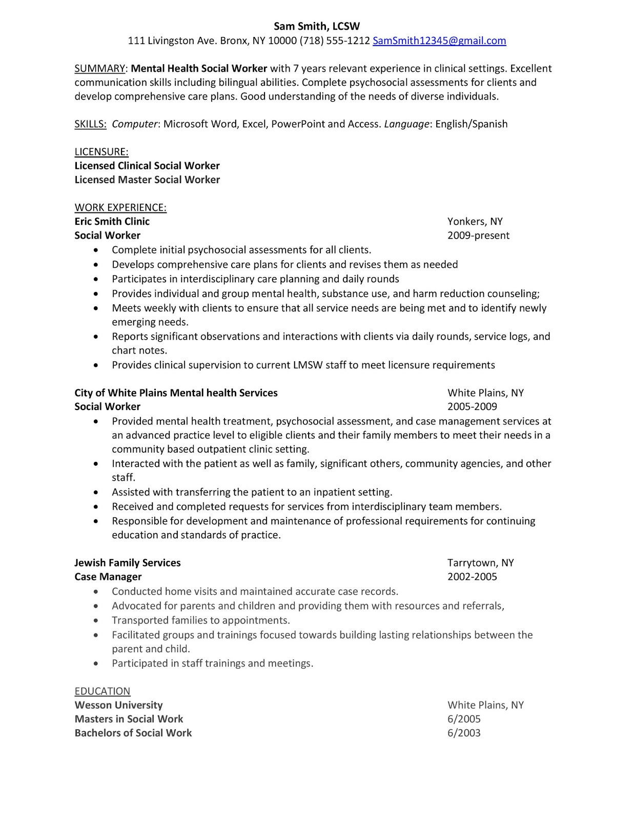 Clinical Mental Health Counseling Sample Resume Sample Resume: Mental Health social Worker Career Advice & Pro …