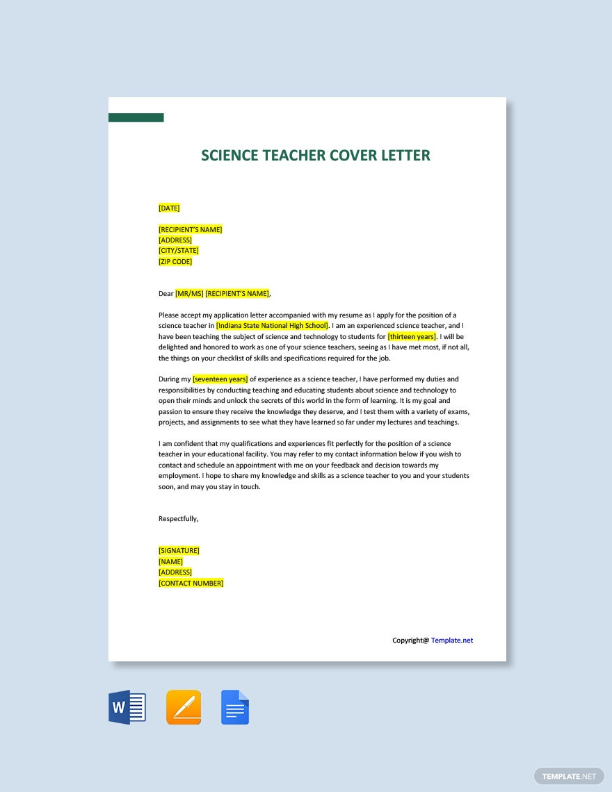 Cover Letter Science Teacher Resume Sample Science Teacher Cover Letter Templates – format, Free, Download …