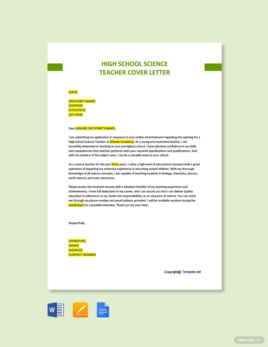 Cover Letter Science Teacher Resume Sample Science Teacher Cover Letter Templates – format, Free, Download …