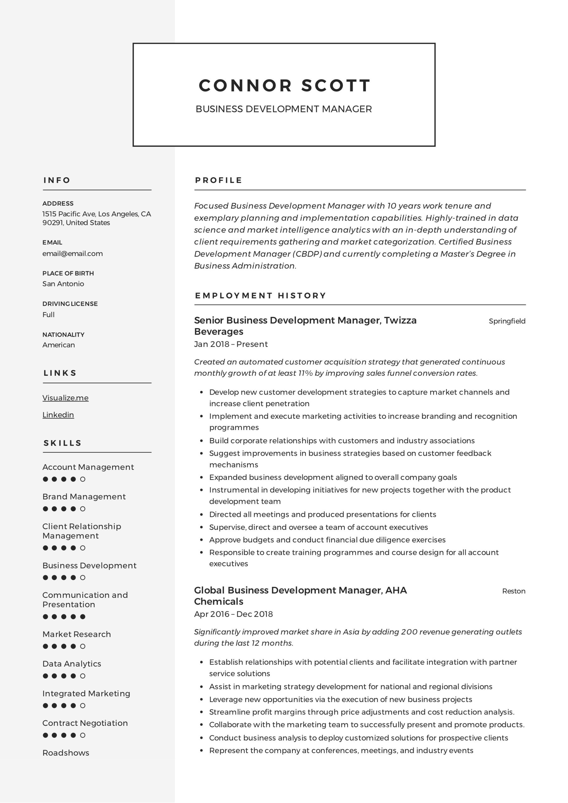 Engineering Business Development Manager Resume Samples Business Development Manager Resume & Guide 2022