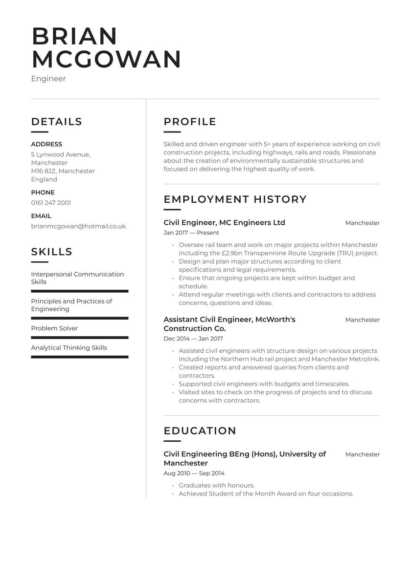 Engineering Graduate Resume format Samples Downaloads Engineering Cv Examples & Writing Tips 2022 (free Guide) Â· Resume.io