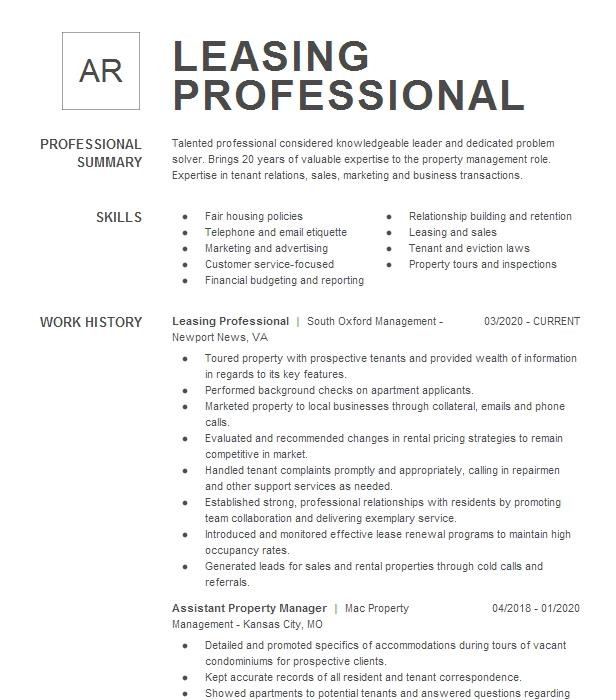 Entry Level Leasing Consultant Resume Sample Professional Leasing Consultant Resume Example Greystar