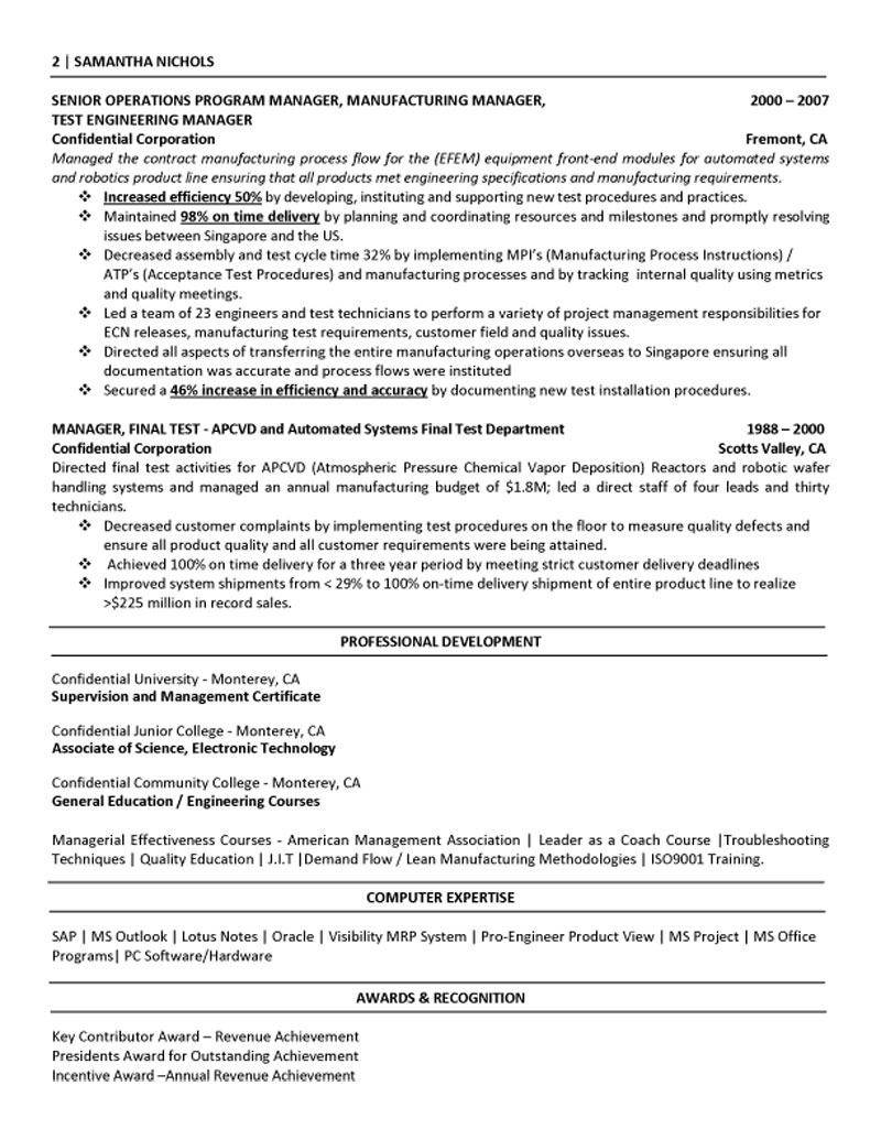 Entry Level Resume Samples In Semiconductor Industry In Usa Manufacturing Engineering Resume