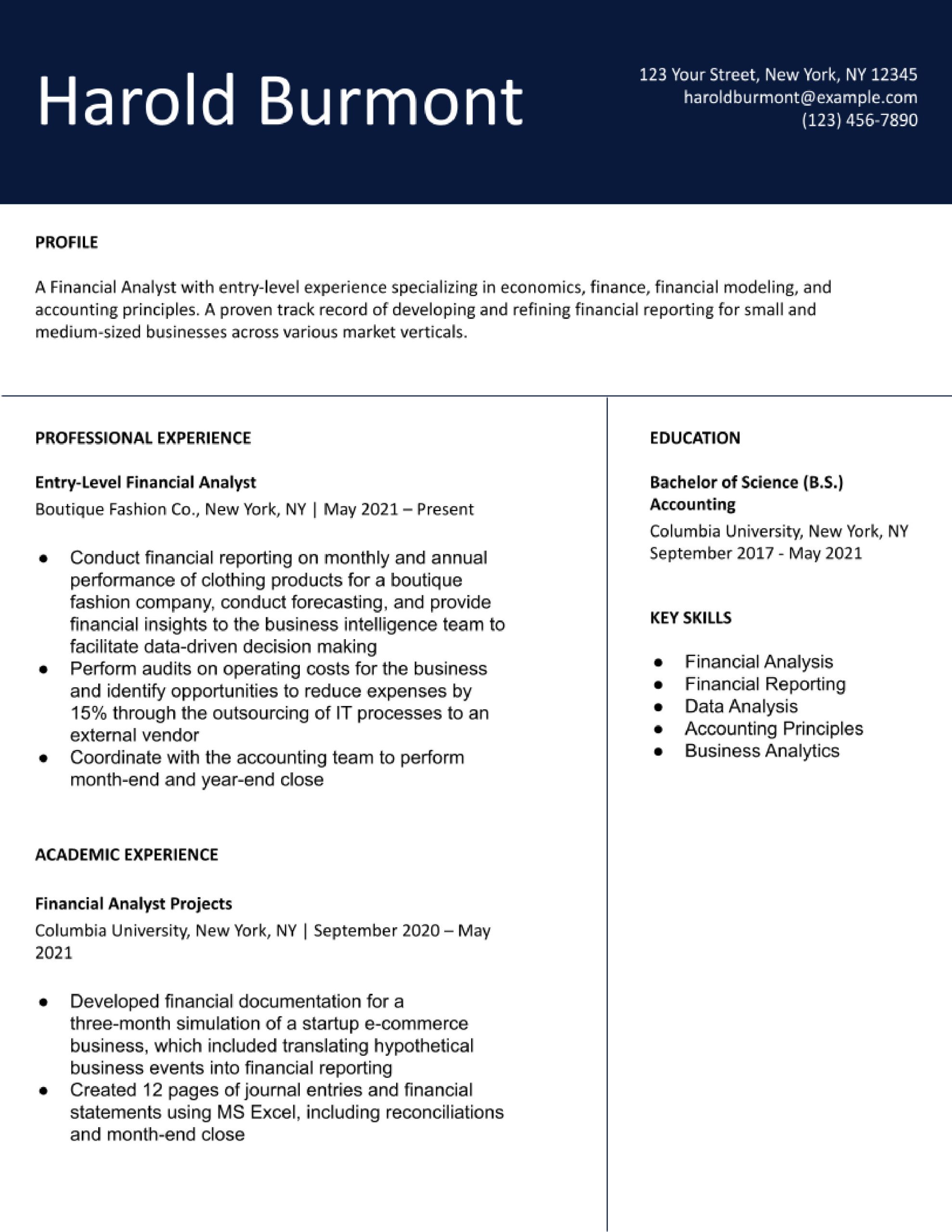 Entry Level Risk Analyst Resume Sample Entry-level Financial Analyst Resume Examples In 2022 …
