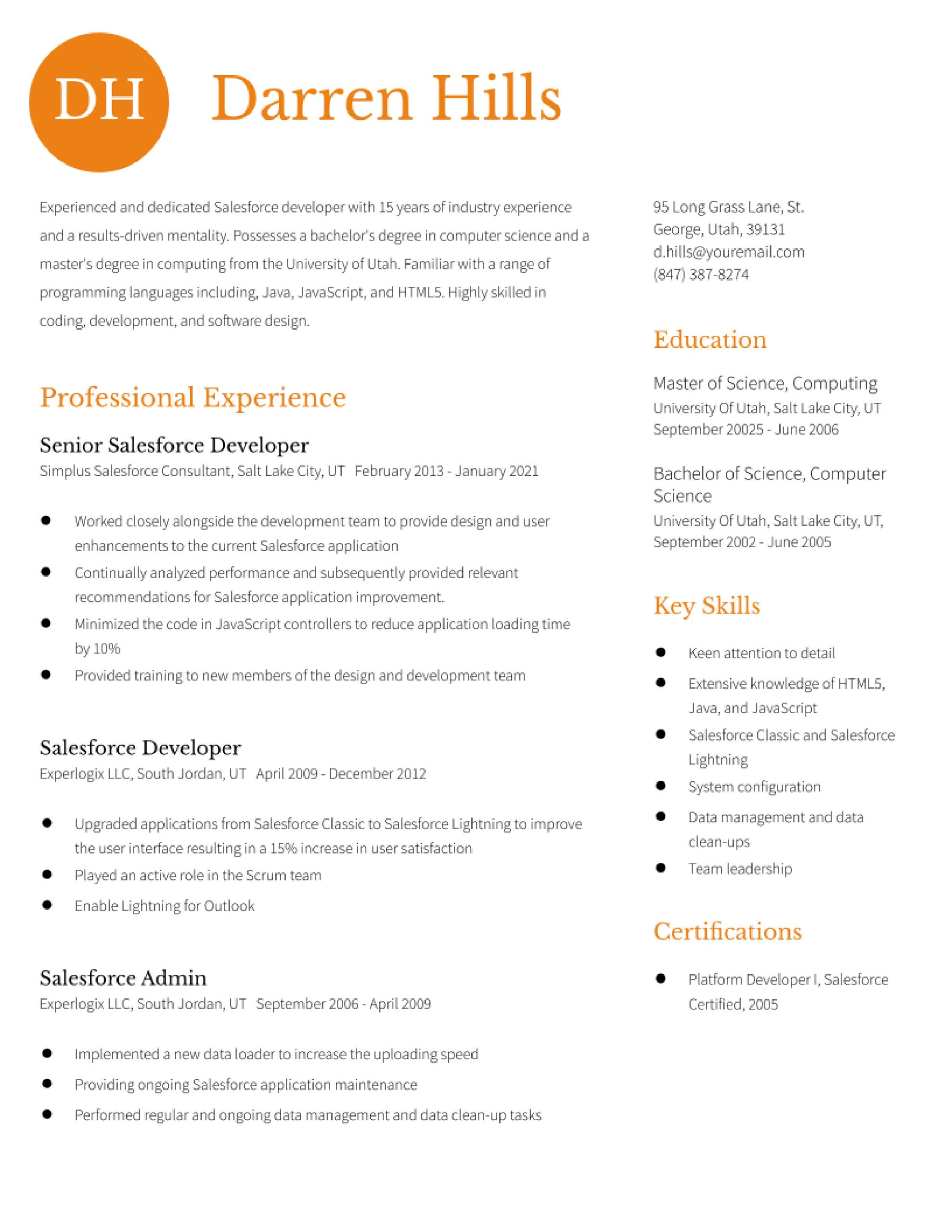 Entry Level Sales force Developer Resume Samples Salesforce Developer Resume Examples In 2022 – Resumebuilder.com