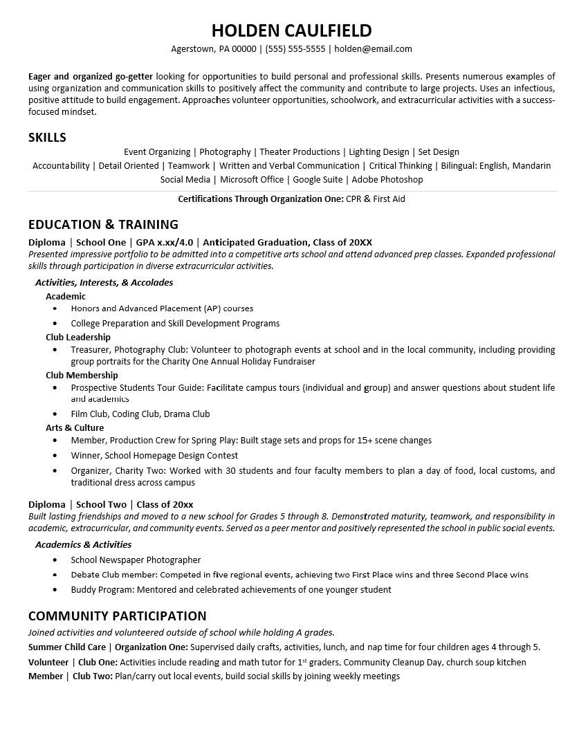 First Time Job Seeker Resume Samples Sample Resume for Teens Monster.com