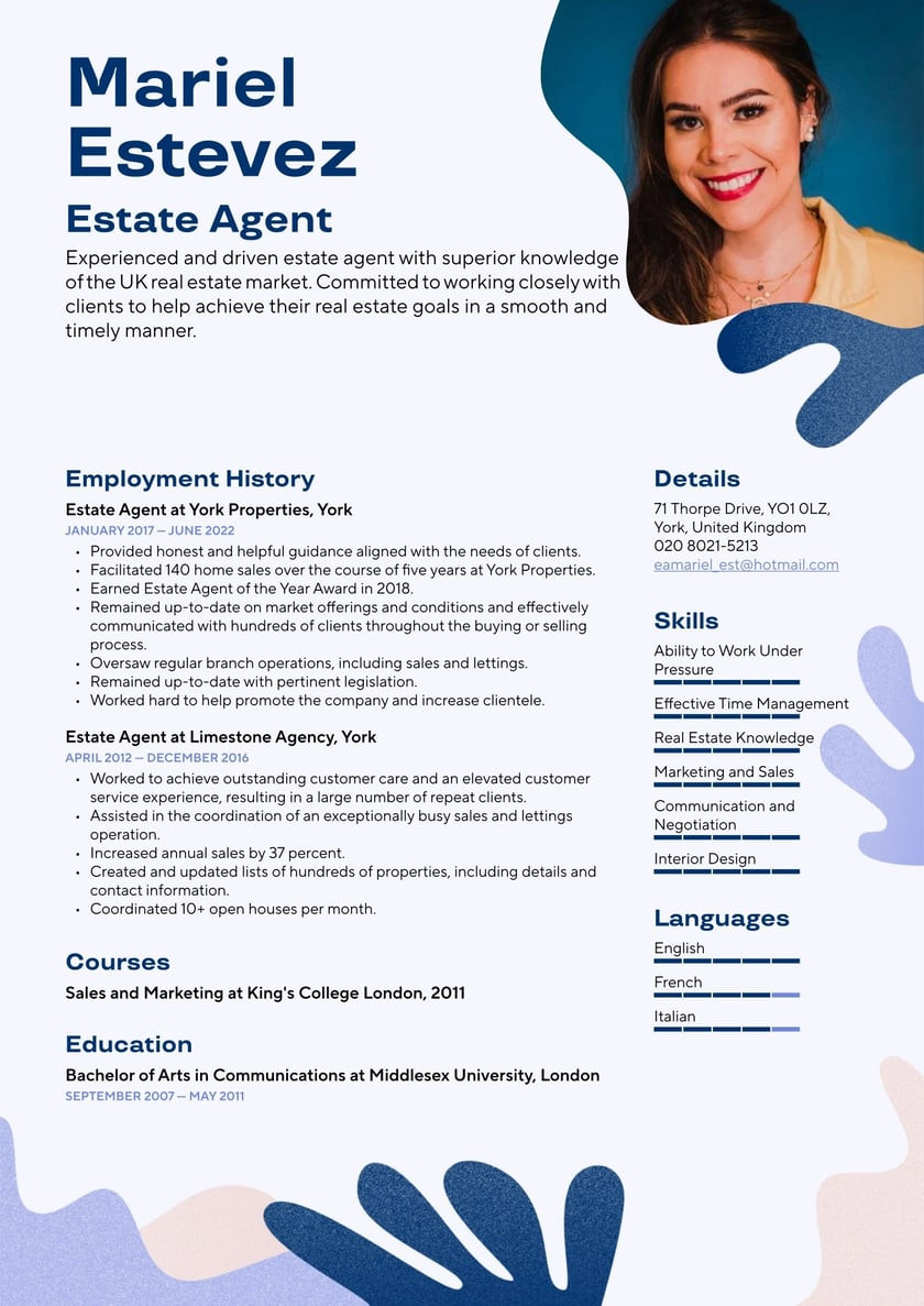 First Time Real Estate Agent Resume Sample Estate Agent Cv Examples & Writing Tips 2022 (free Guide) Â· Resume.io