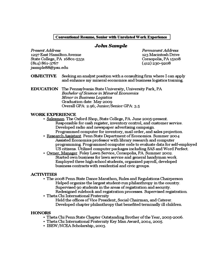 First Year College Student Resume Samples Sample Resume by A First Year Student Free Download