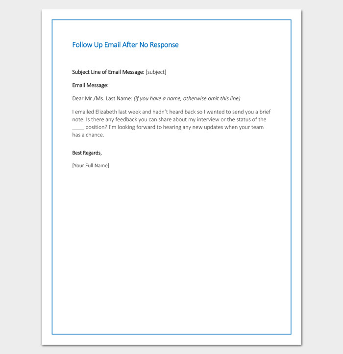 Follow Up Email after Resume Sent Sample Follow Up Letter Template 10 formats Samples