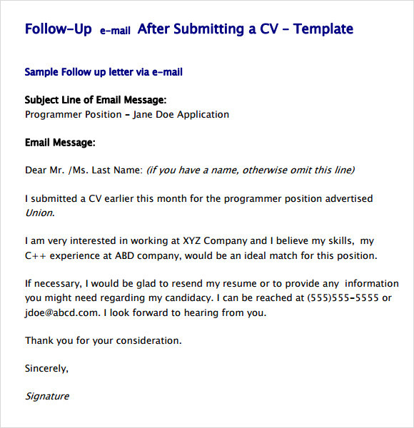 Follow Up Email after Submitting Resume Sample Follow Up Email Template 7 Premium and Free Download