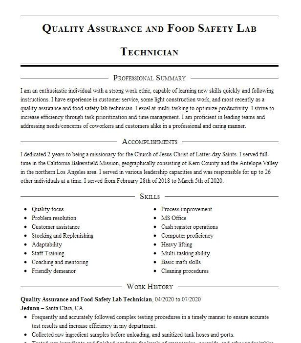 Food Quality Control Technician Resume Sample Food Quality assurance Technician Resume Example Taylor Food Quality Control Technician Resume Sample Food Quality assurance Technician Resume Example Taylor
