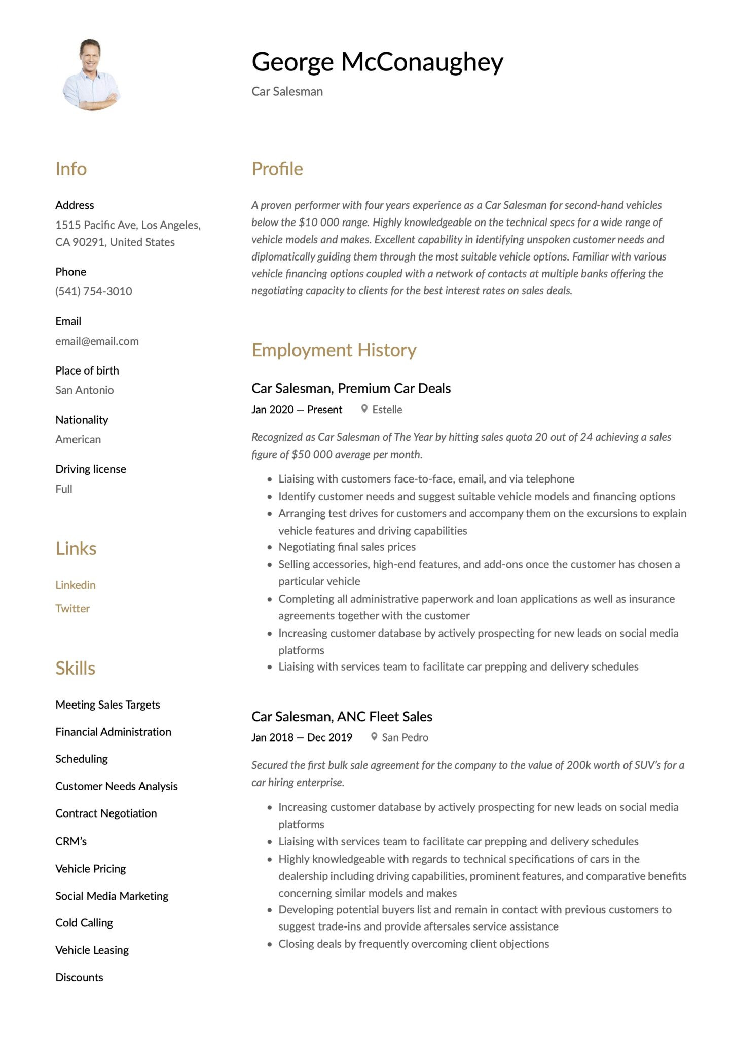 Free Sample Resume for Car Salesman Car Salesman Resumes & Guide 17 Templates 2022