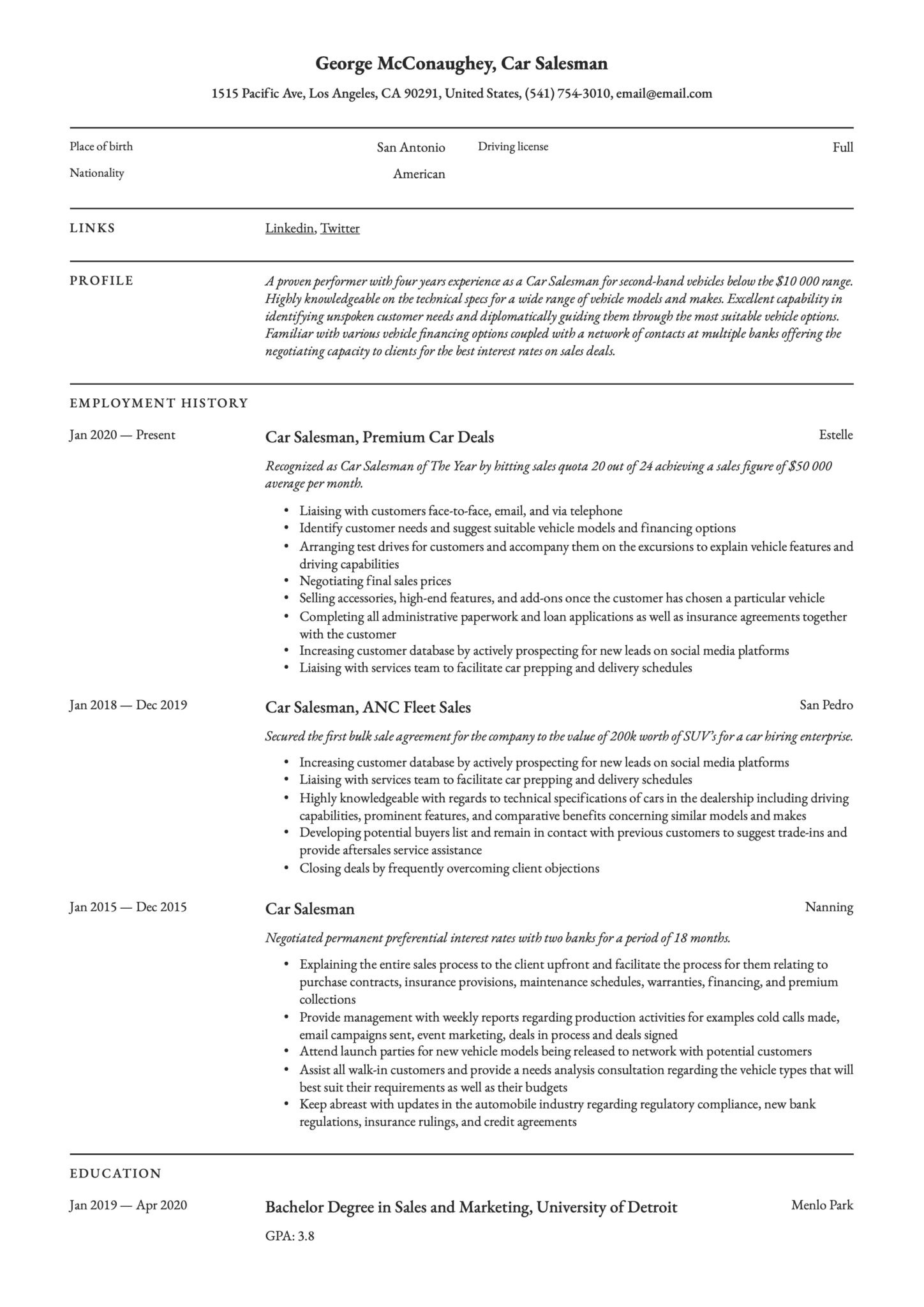 Free Sample Resume for Car Salesman Car Salesman Resumes & Guide 17 Templates 2022