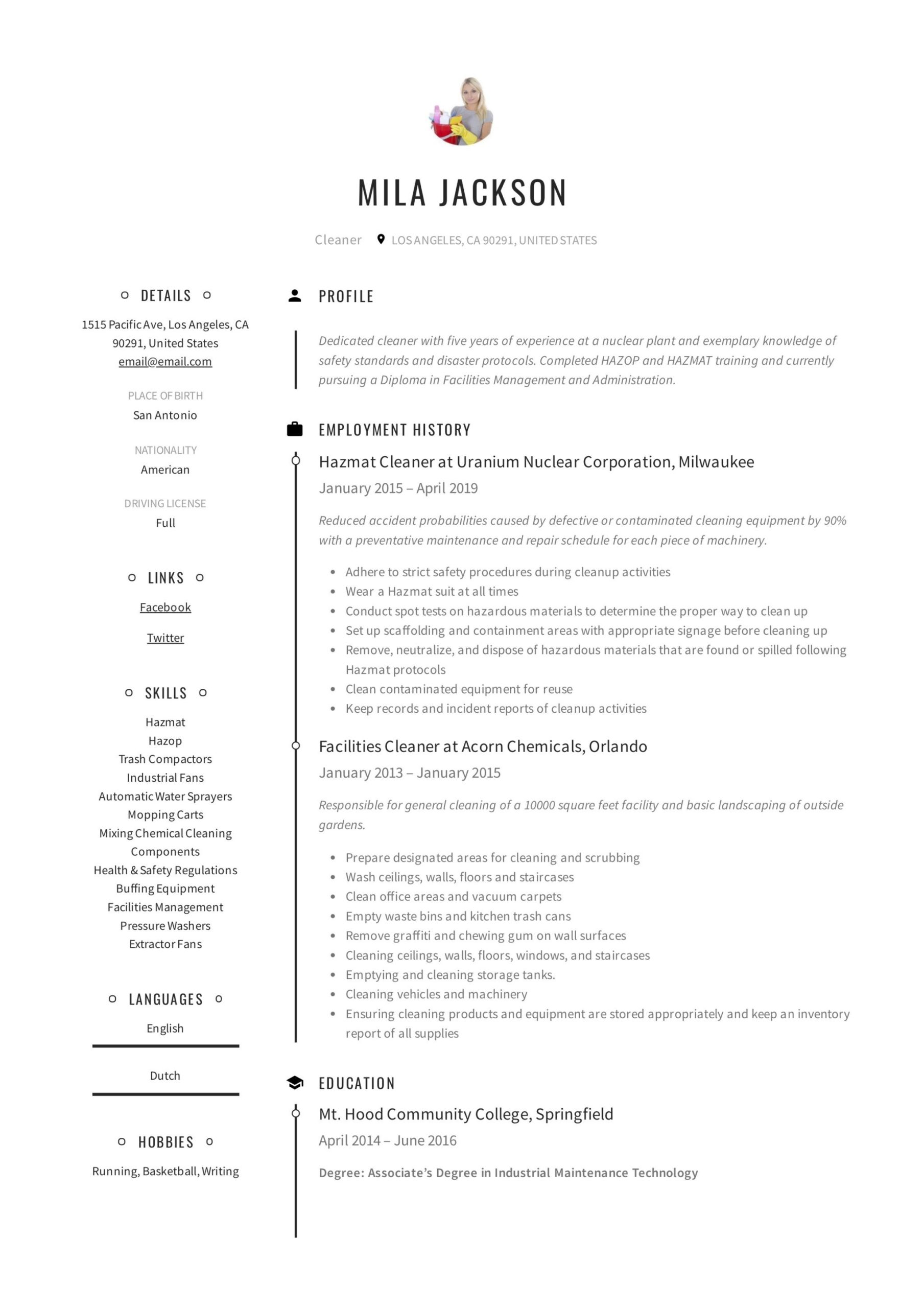 Free Sample Resume for Cleaning Service Cleaner Resume & Writing Guide  12 Templates Pdf 2022
