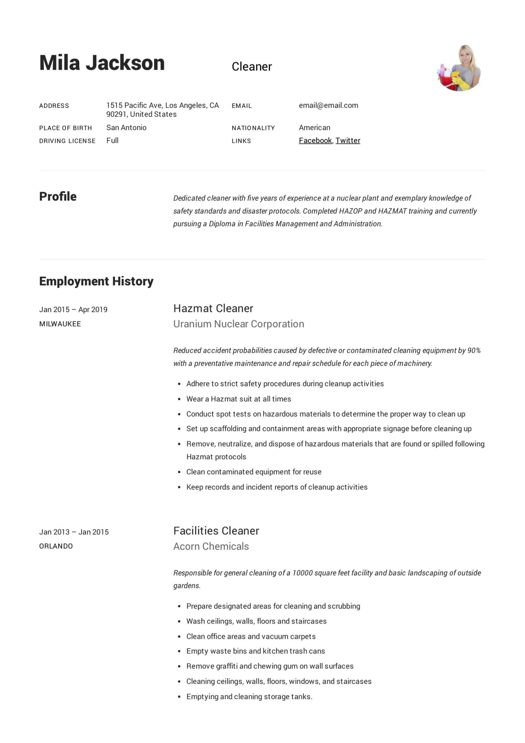 Free Sample Resume for Cleaning Service Cleaner Resume & Writing Guide  12 Templates Pdf 2022
