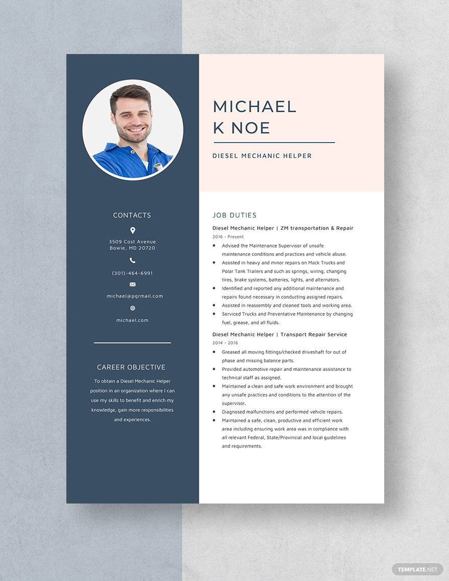Free Sample Resume for Diesel Mechanic Free Free Diesel Mechanic Helper Resume Template – Word, Apple …