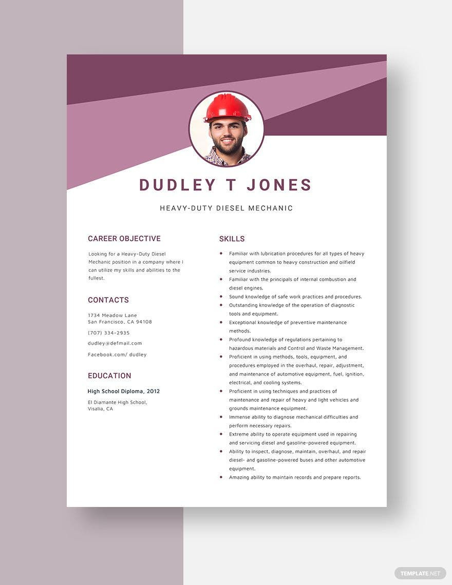 Free Sample Resume for Diesel Mechanic Free Free Heavy-duty Diesel Mechanic Resume Template – Word, Apple …