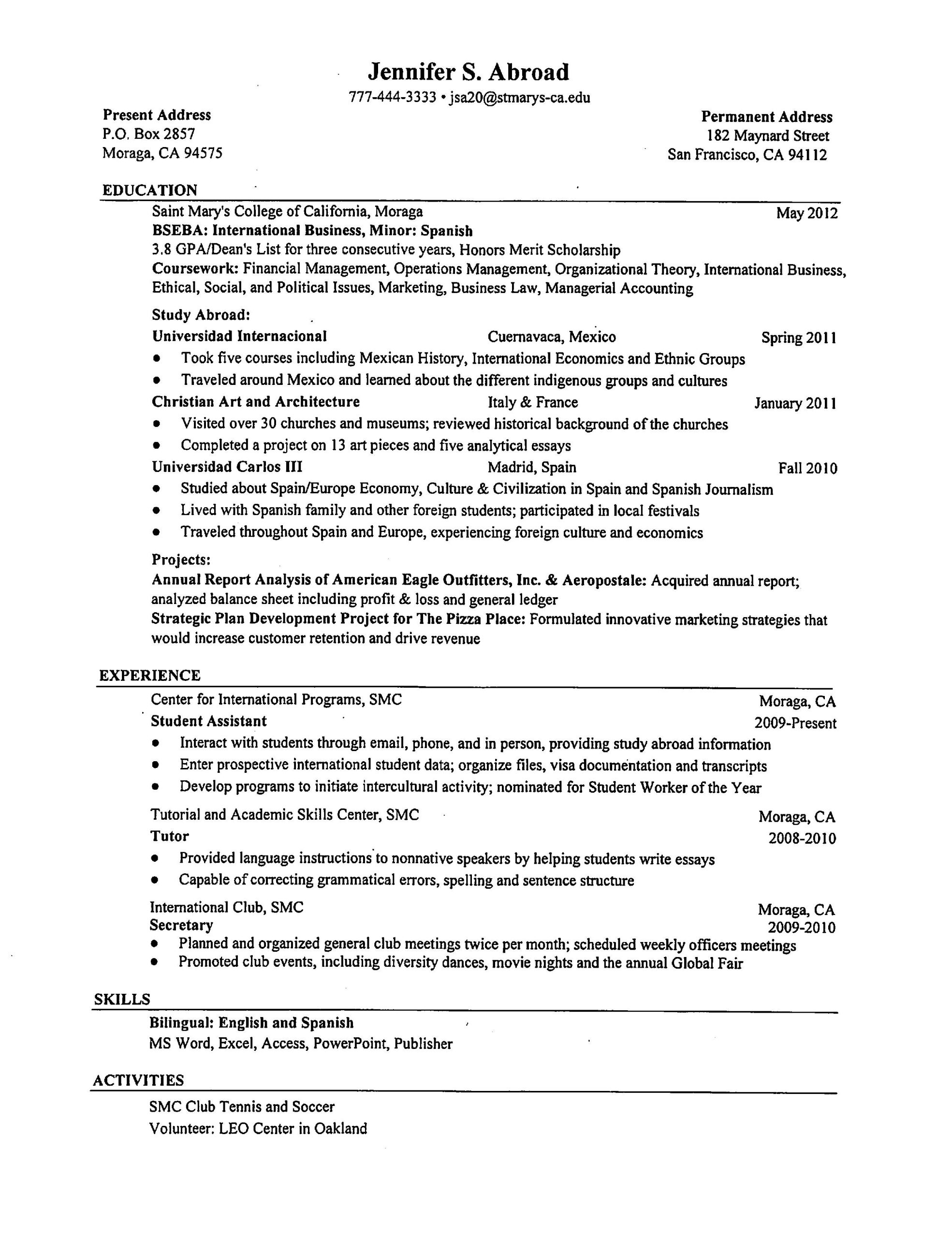 Go to Guy Bilingual Resume Sample Resume Tips Saint Mary’s College