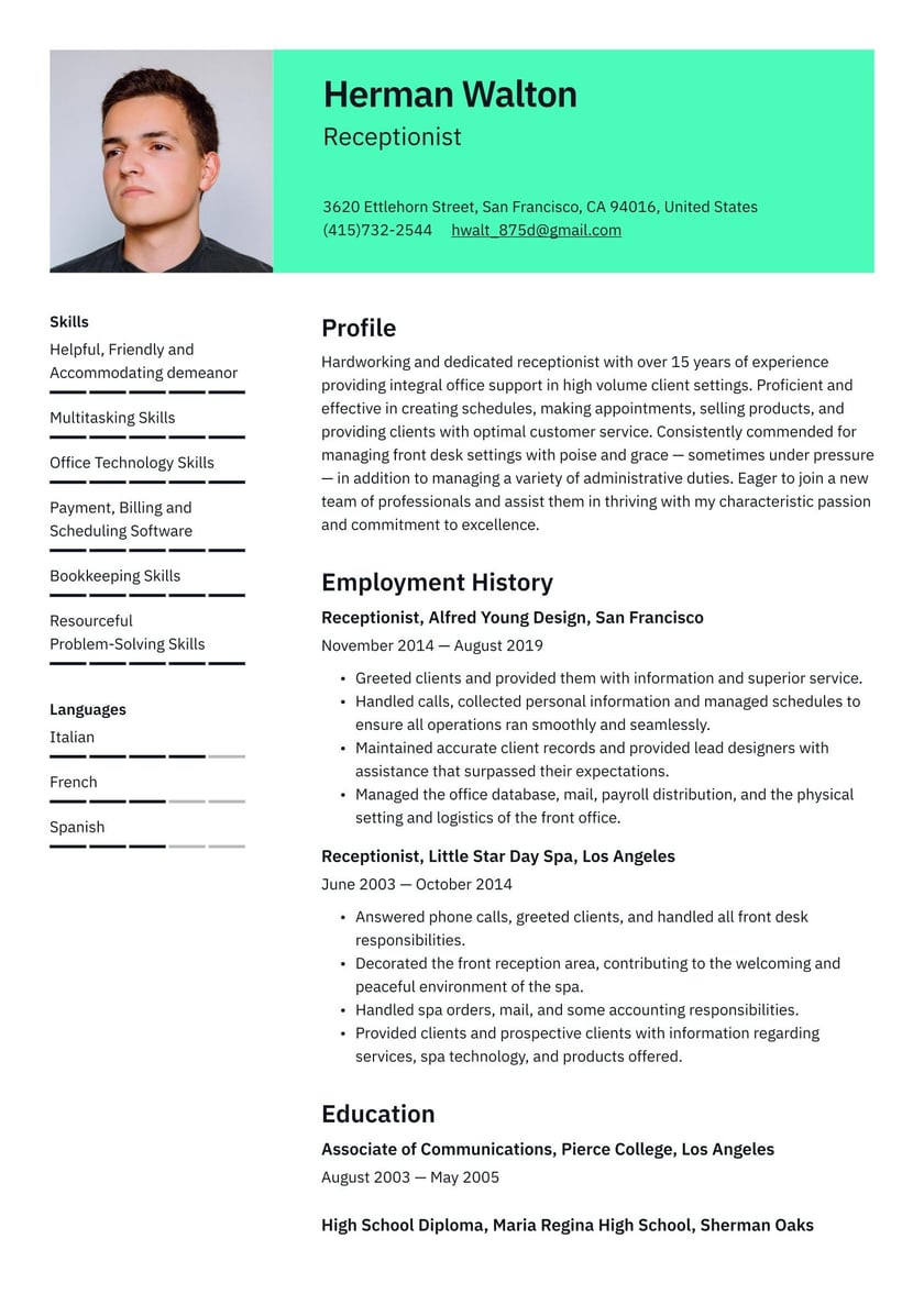 Good Employee Resume On Front Office Sample Receptionist Resume Examples & Writing Tips 2022 (free Guide)