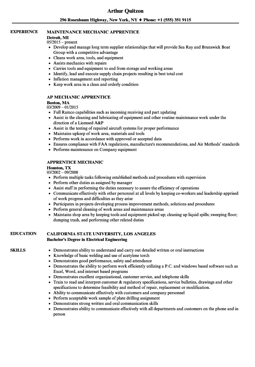 Heavy Duty Mechanic Apprentice Resume Sample Apprentice Mechanic Resume Samples Heavy Duty Mechanic Apprentice Resume Sample Apprentice Mechanic Resume Samples