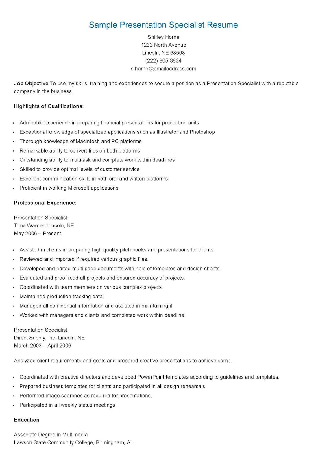 Lawson Sample Resume with Project Overview Sample Presentation Specialist Resume Resume, Presentation …
