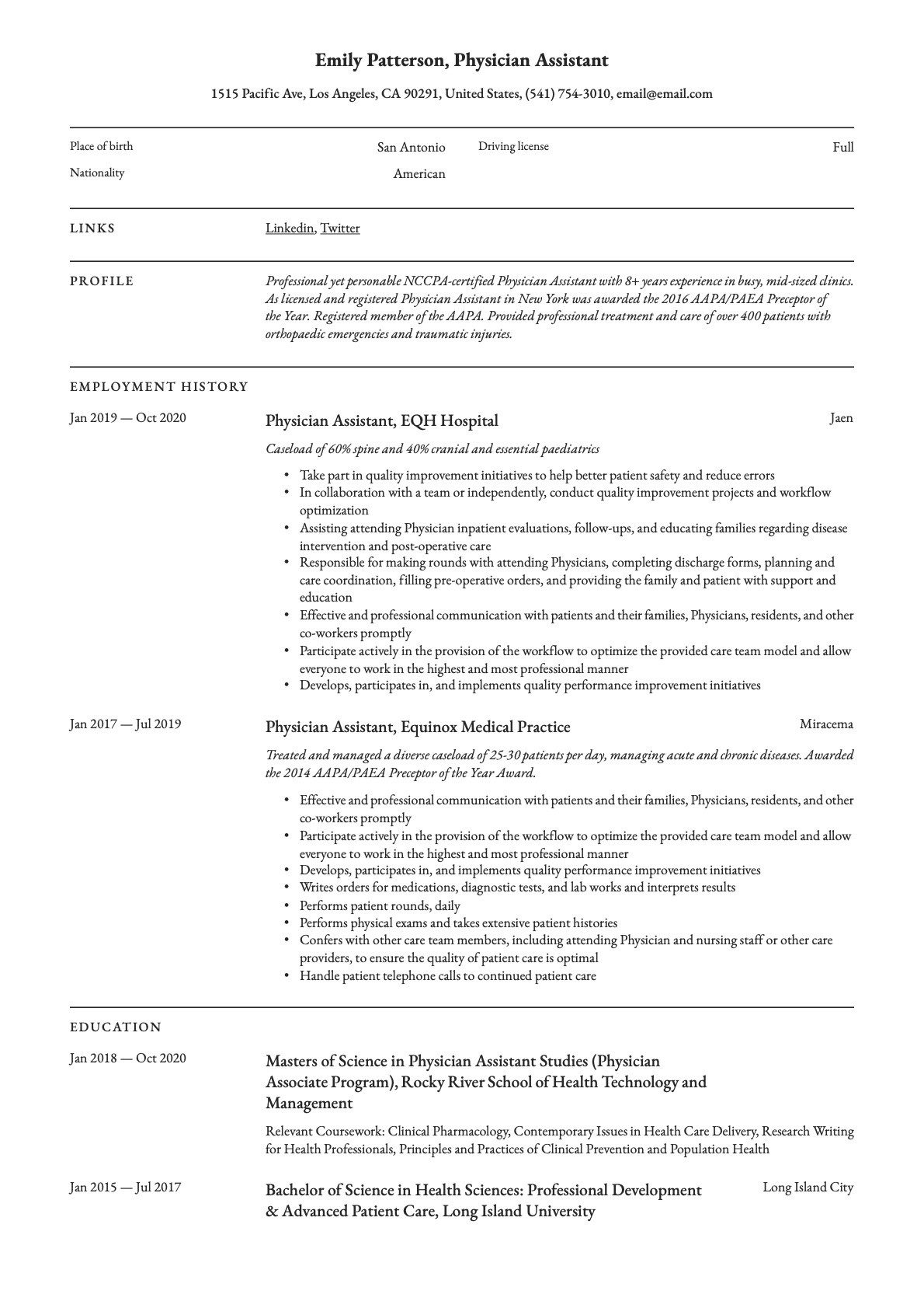 Neuro Interventional Physician assistant Resume Sample Physician assistant Resume & Tip Guide  20 Free Templates