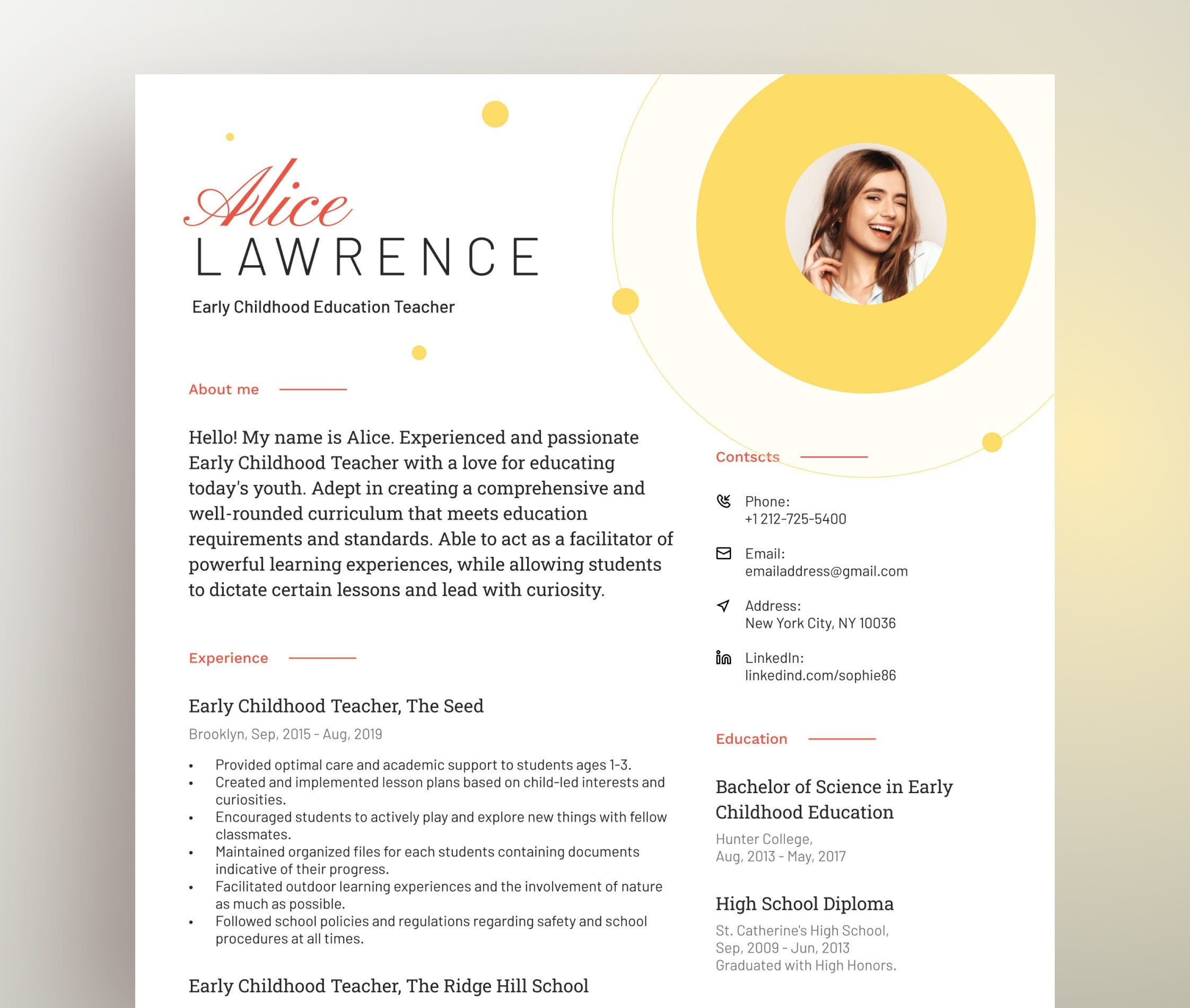 New Early Childhood Teacher Resume Samples Kindheit SpÃ¤dagogische Lehrer Lebenslauf Vorlage FÃ¼r Wort – Etsy.de