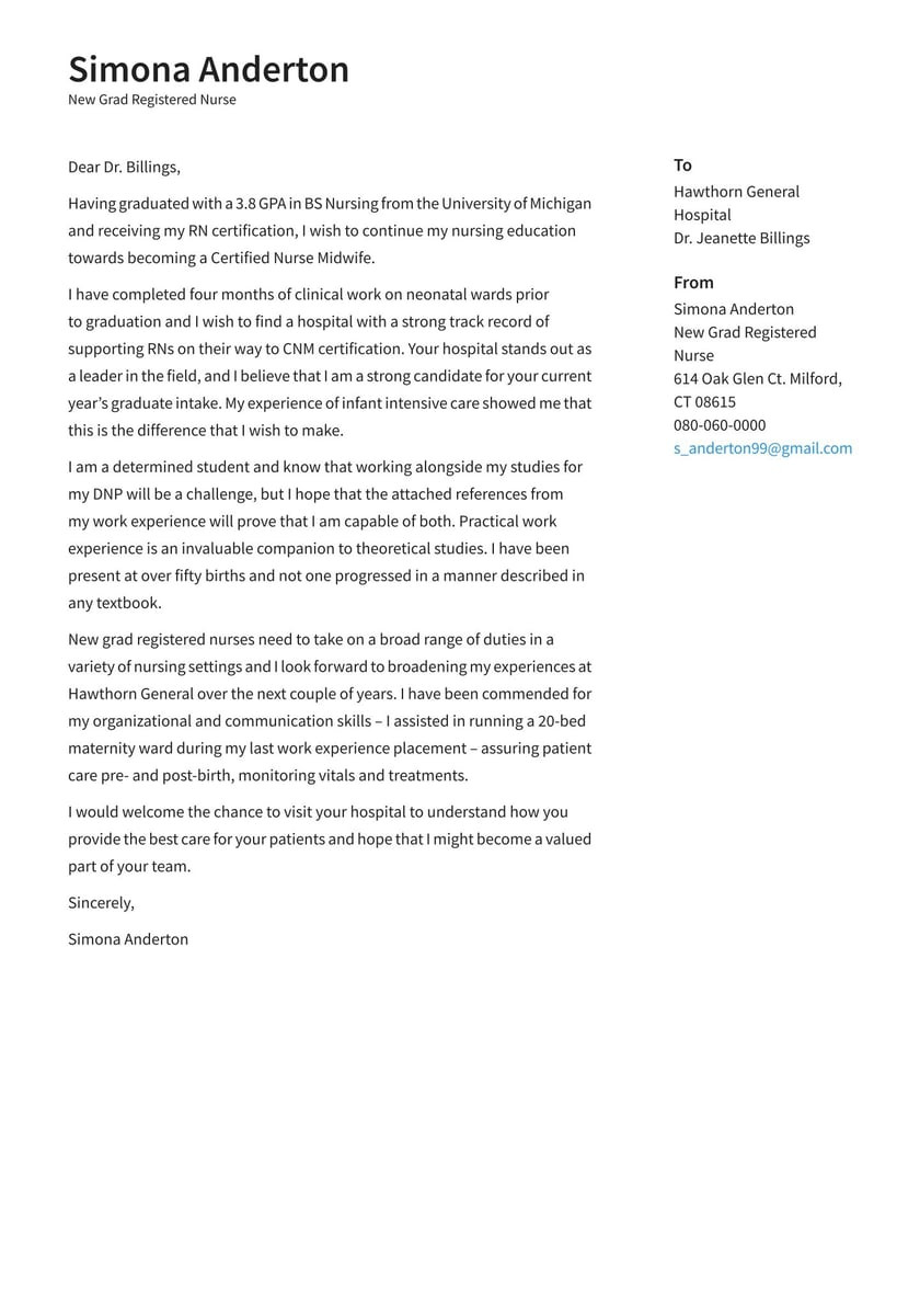 New Grad Nursing Resume Cover Letter Samples New Grad Registered Nurse Cover Letter Examples & Expert Tips [free]