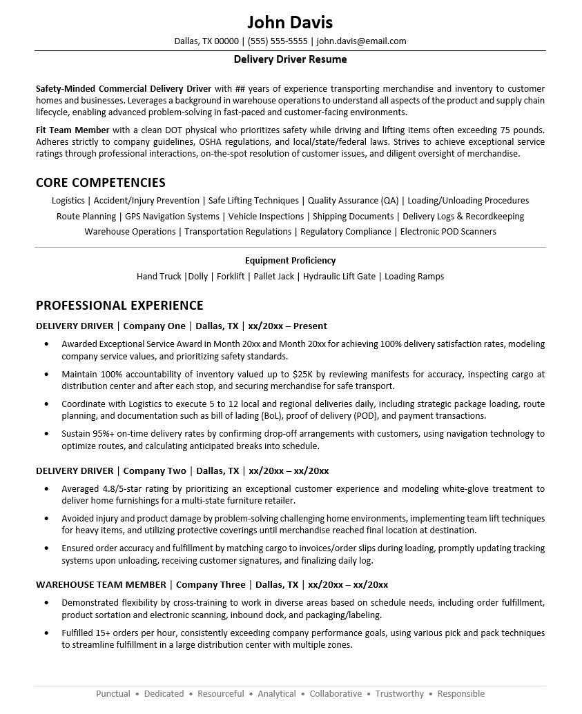 Over the Road Truck Driver Resume Sample Delivery Driver Resume Sample Monster.com