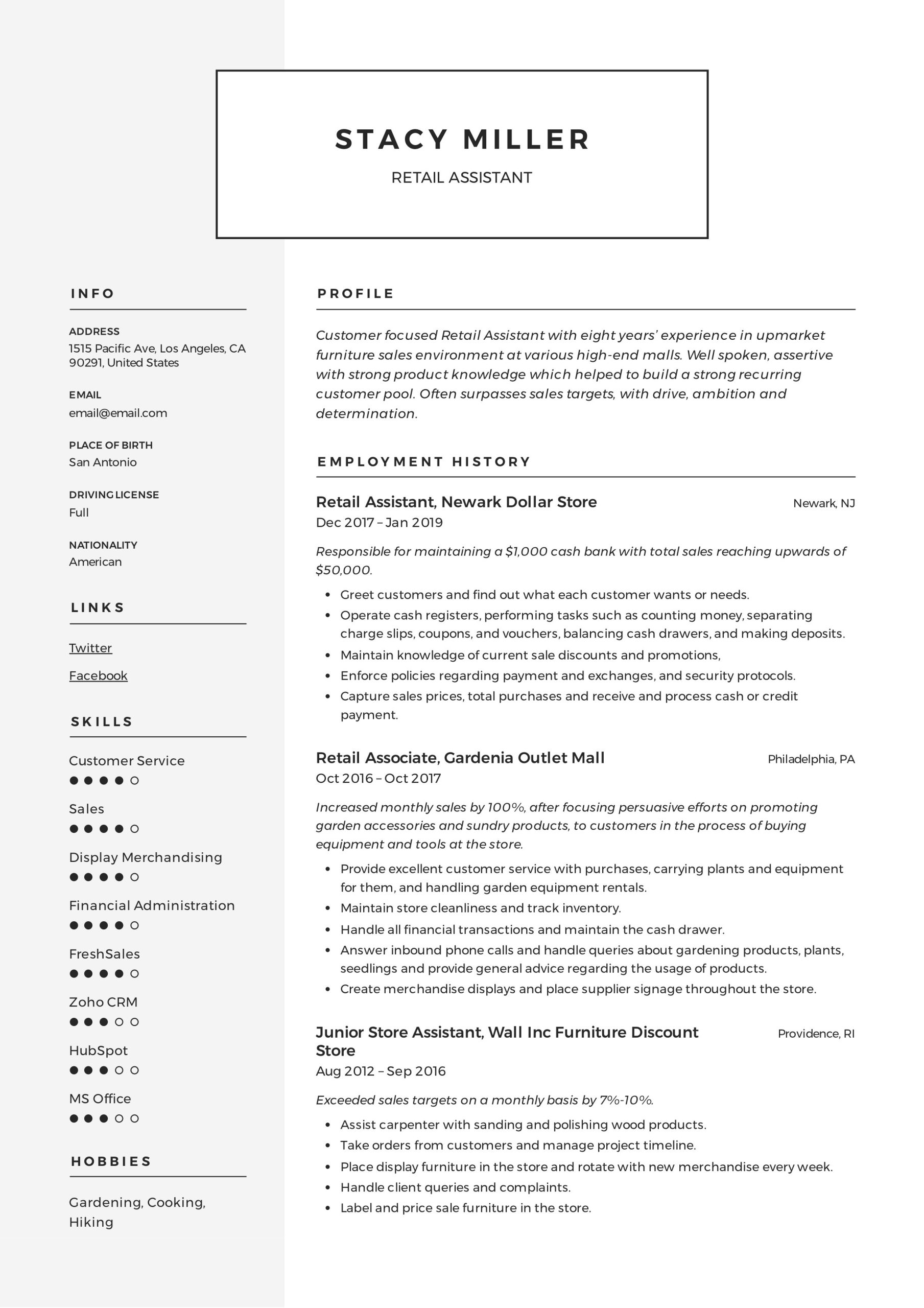 Overview Sample for Resume On Retail 12 Retail assistant Resume Samples & Writing Guide – Resumeviking.com